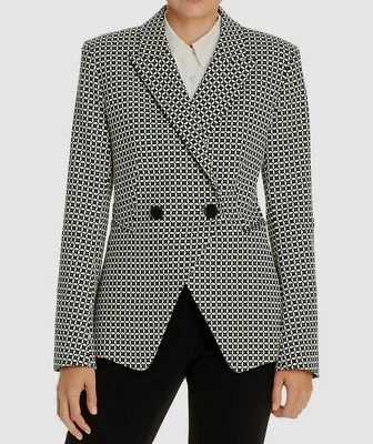 $952 Elie Tahari Women's Black Jezebel Print Double Breasted Blazer Jacket 12