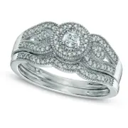 0.25 CT. T.W. Natural Diamond Antique Vintage-Style Frame Bridal Engagement Ring Set in Solid 10K White Gold