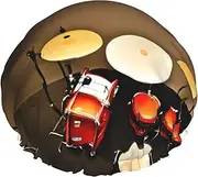 Drum Set-Standard Print Shower Cap For Women Men Reusable Lightweight Soft Bath Hair Cap With Elastic Band