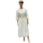 NWT ASOS EDITION Smock Peasant Midi Dress Women O Cream Classy Sexy Elegant Boho