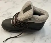 Sun + Stone Men's Leather Fleece Trimmed Lace Up Boots Green Size 10 M