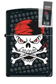 Zippo 8891 Pirate Skull Black Lighter + FLINT PACK