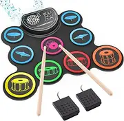 Sboet Electronic Drum Set, 9-Drum Practice Pad with Headphone Jack, Roll-up Drum Kit Machine with Built-in Speaker Drum Pedals and Sticks 10 Hours Playtime, Great Christmas Holiday Gifts for Kids