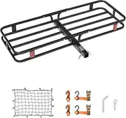 VEVOR 53" x 19" x 5", Hitch Cargo Carrier, 500 lbs Capacity Hitch Cargo Carrier with Hitch Stabilizer & Ratchet Straps, Folding Hitch Mount Cargo Carrier with Cargo Net with Hook, Fit for SUVs