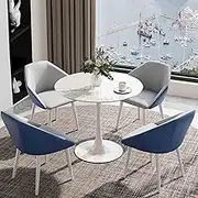 HOLGVE Small Conference Set, Office Reception Room Club Table and Chair Set, Negotiation Round Table, Simple Space-Saving Kitchen Dining Coffee Table(Dark Blue,31.4in/80cm)