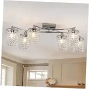 35" Semi Flush Mount Ceiling Light, 6 Lights Modern Crystal Chandeliers,