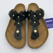 Birkenstock New w/ Box Gizeh Flower Embellishment Black Leather Nar Select Size