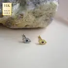 14K REAL Solid Gold Evil Eye Sapphire Blue CZ Nose Bone Stud Ring Dainty 21G