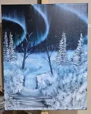 Bob Ross Style 16x20 Oil on Canvas Original Hand Painted Northern Lights Vibrant