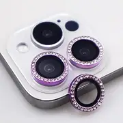 for iPhone 16 Pro / 16 Pro Max Camera Lens Protector Bling Glitter Diamond Metal Crystal Tempered Glass Screen Accessories Rhinestones Lens Cover for iPhone 16 Pro/Pro Max (Fuchsia)
