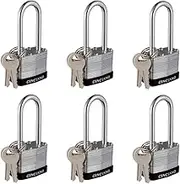 Laminated Steel Padlock with Key，6 Pack Keyed Alike Padlocks with Long Shackle