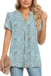 [POPYOUNG] Womens Summer Casual Chiffon Petal Sleeves Office Blouses V Neck Business Tops Work Shirts