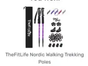 The Fit Life Nordic Walking Trekking Poles NIB Antishock Purple