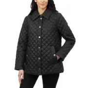 Anne Klein - Women's Jacket - Quilted Side-Slit Midweight Snap-Front - Black - M