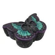 Butterfly Skull Trinket Box Container Black Purple Teal