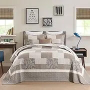 CozyStitch Plaid Bedspread 128"x120" Oversized California King Bedspread, 100% Cotton XL Oversized King Quilt, Lightweight Farmhouse Quilted Bedspreads Coverlet Set, Brown/Grey/Beige, 3 Pcs