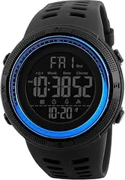[TONSHEN] Men's Digital Sports Watch Waterproof 50M 164FT LED Electronic Display Outdoor 12H/24H Time Military Watch Backlight 100/1 Stopwatch Calendar Date Plastic Watch with Rubber Strap