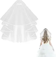 Yolev Simple Wedding Bridal Veil with Comb 2 Tier Tulle, Bridal Tulle Veil with Comb for Brides Shower Bachelorette Hen do Night Party, White, Medium