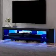 Artiss LED TV Unit Cabinet Entertainment Units, 200cm Stand Table Cabinets Open Storage Shelf Organiser Cupboard Home Living Room Bedroom Furniture, High Gloss 4 Flashing Modes Black