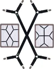 Bed Sheet Straps - Crisscross Fitted Clips and Double, Black