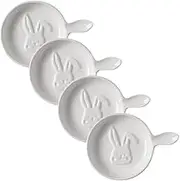 4pcs Easter Bunny Ceramic Sauce Dish Mini Side Seasoning Dish Cute Rabbit Sushi Soy Dipping Bowl Small Pinch Bowl Snack Appetizer Plate with Chopstick Rest
