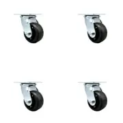 4 Inch Rubber on Steel Wheel Swivel Caster Set with Ball Bearings Service Caster