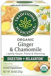 Traditional Medicinals Tea, Organic Ginger & Chamomile, Occasional Nausea & Indigestion Relief, 16 Tea Bags