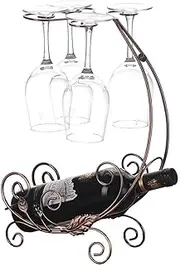 Wine Rack Wine Bottle Holder Storage Shelf Metal Freestanding Desktop Goblet Storage Rack with 4 Hooks of Bronze Wine Glass Display Stand(Bronze)