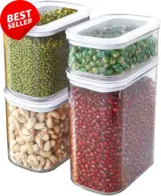 Dry Food Storage Containers Set of 4, Clear, BPA-Free, Stackable with Lids