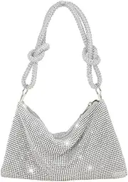 [GEHARTY] Rhinestone Purses for Women Chic Sparkly Evening Handbag Bling Hobo Bag Shiny Silver Clutch Purse for Party