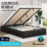 ALFORDSON Bed Frame Double Size Gas Lift Storage Mattress Base Black WILBUR