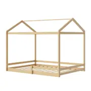 Oikiture Kids Timber House Bed Frame Double Natural