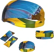 FJWSLCH Sunflower Blue Butterfly Headbands for Women Men Non Slip Workout Sweatbands Adjustable Sports Hair Bands Elastic Head Bands Moisture Wicking Hairband for Running, Cycling, Yoga, Spa