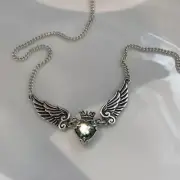 Heart Pendant Necklace Girl Heart Wing Necklace Love Pendant Choker