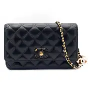 Tenpaku Chanel Chain Wallet Black Bag Ap3938 Lambskin Gold Metal Fittings Coco M