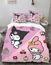 o1614 Cartoo-n Bunn-y 3-Piece Bed- Set Warm- and- Comfort Kawaii Bedd-ing Set C-ute Soft Microfib-er Bedc-loths for -Boys Girls Kids (1 Duvet Cover -&