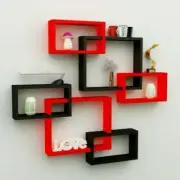 Intersect Wall Shelf Wooden Wall Shelf Shelves Set Of 6 (Red/Black) Home/Office