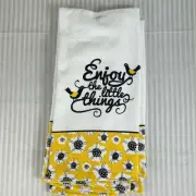 Colordrift Kitchen Towels Yellow Black Flowers Birds 18" x 28" Set of 2 NEW