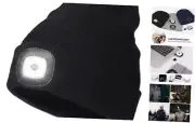 LED Beanie with The Light, Unisex USB Rechargeable Headlamp Winter Black