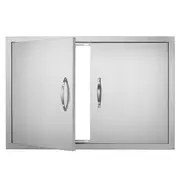 BBQ Access Door, 838x558 mm Double Outdoor Kitchen Door, Stainless Steel Flush Mount Door, Wall Vertical Door with Handles, for BBQ Island, Grilling Station, Outside