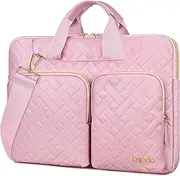 [Lacdo] 360° Protective Laptop Shoulder Bag, 14 Inch Laptop Sleeve Case for HP Dell ASUS Acer Chromebook 14, HP Stream, Dell Inspiron, IdeaPad, Acer Spin, ASUS ZenBook Computer Bag, Sakura Pink