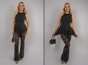 iKrush High Neck Lace Flared Leg Jumpsuit Beach Regular Length Crew Neck