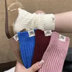 柳惠珠襪子 粗線素色布標堆堆襪女秋冬日系針織雪地靴襪子女純棉中筒襪毛線襪