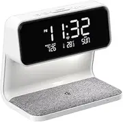 yuoseg Alarm Clock with Wireless Charging and Lights Dimmable Digtial Alarm Clock Charging Station for Bedroom, Bedside Office Easy to Use