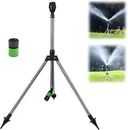 Tripod Sprinkler, Automatic 360° Rotating Irrigation Watering Sprinklers, Metal Telescoping Impact Sprinkler, Lawn Sprinkler on Tripod Base, Large Area Irrigation
