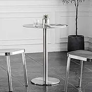Modern Round Table - Pub Table Cocktail Bistro High Table, Sturdy Stainless Steel Frame, Breakfast Bar Table for Living Room Dining Room Kitchen Counter(50x105cm/1.6x3.4ft)