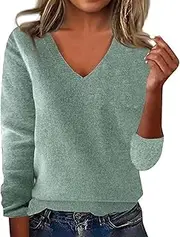 [Valtorixia] Women Cashmere Trendy Jumper Knitted Pullover Soft Warm Lightweight Wool Sweater Long Sleeve V Neck for Women