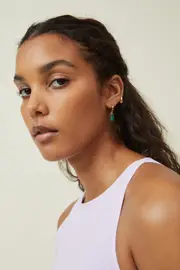 [Rubi] Rubi - 2Pk Mid Earring - Gold plated emerald baguette stone OS GOLD PLATED EMERALD BAGUETTE STONE