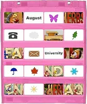 uxcell Magnetic Pocket Chart, Small Pocket Chart Mini Double Sided Classroom Pocket Chart Organizer Wall Hanging for Classroom Supplies, Pink
