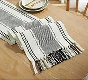 Caflife Boho Table Runner Balck and White for Modern Farmhouse Decor, Natural Cotton Woven Runner with Tassels for Home Dining Table décor 13 x 72 Inch Long